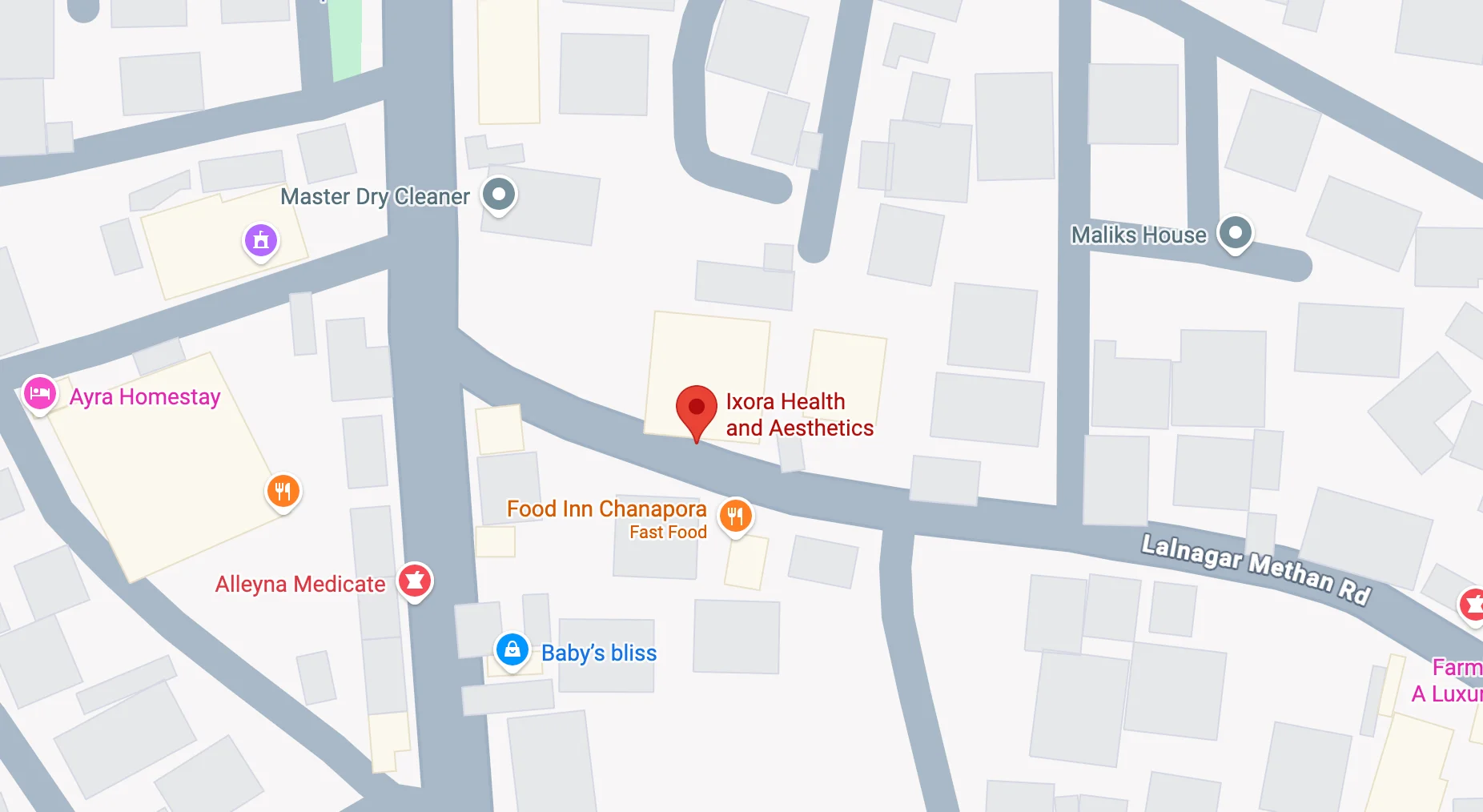 Map showing Ixora Health & Aesthetics, Shah Sons Group Mall, Lal Nagar, Chanapora, Srinagar