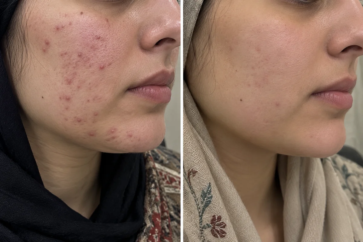Acne Treatment before and after, Active breakouts, cleared