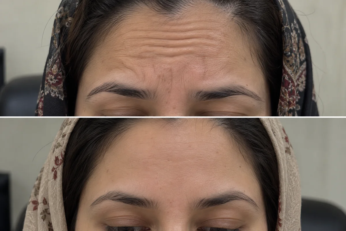 Botox & Fillers before and after, Forehead lines, smoothed